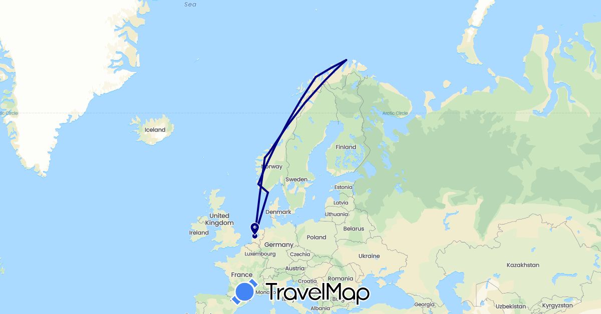 TravelMap itinerary: driving in Netherlands, Norway (Europe)